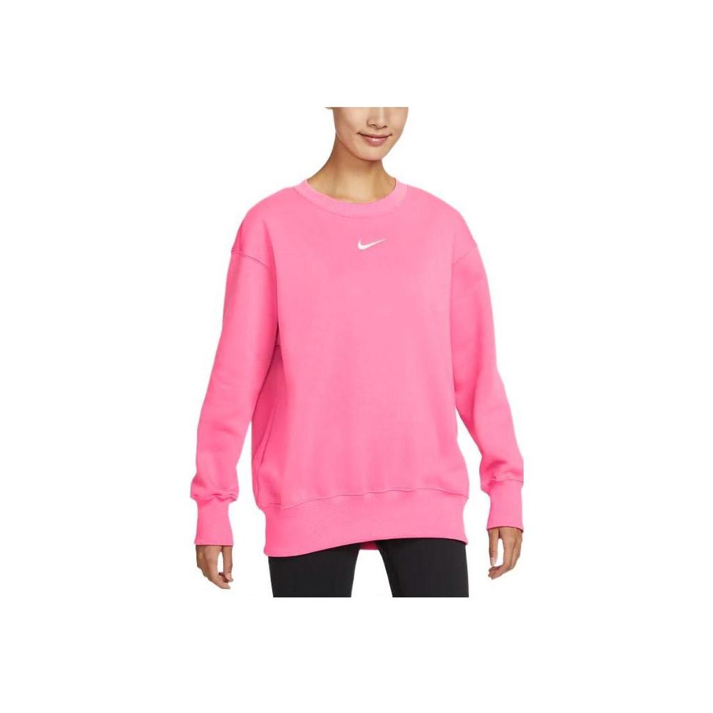 Nike Phoenix Fleece Pullover Hoodie With Solid Color Logo Print Women Tops Pink DQ5734-684