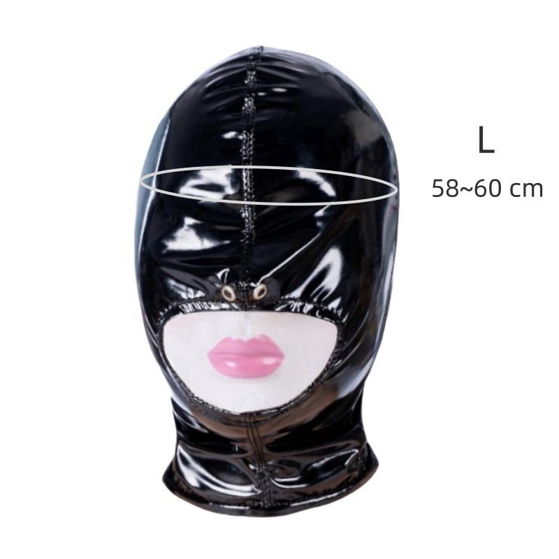 Elastic Bright Leather Hood Sex Toys with Open Mouth Party Mask for Couple Cosplay Slave Adult Game BDSM Bondage Set