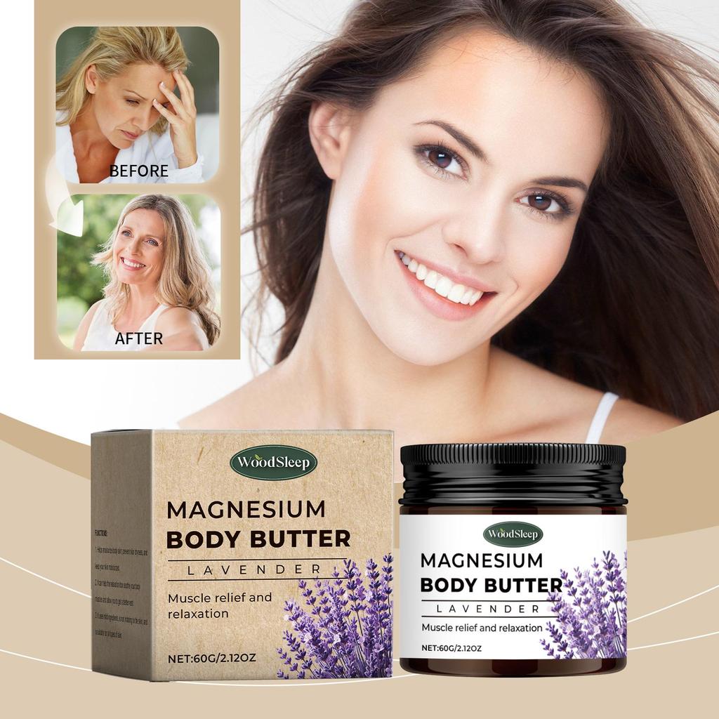 Lavender Magnesium Body Butter - en återfuktande kräm lämplig för torr hud, som avger en avslappnande doft, mild och icke-fet.