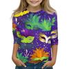 Print Tops For Youth Girls Round Neck 3/4 Sleeves T-Shirts Trendy Tops Outfit Tees