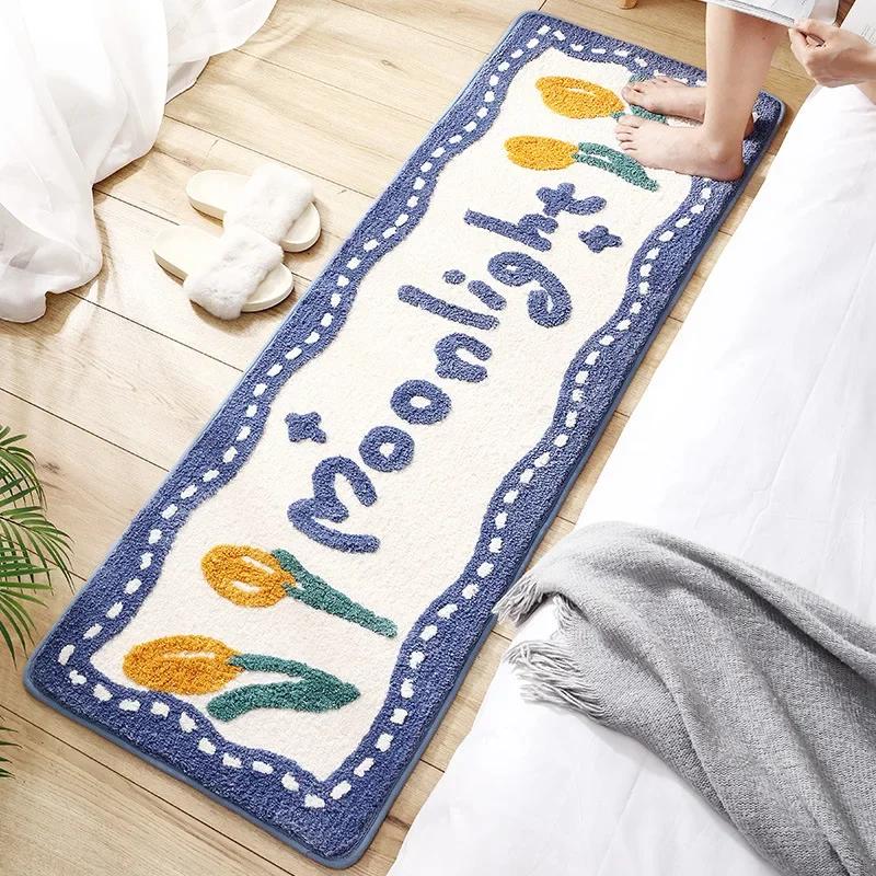 Fluffy Soft Bedside Rug, Thickened Flocking High-Density Handwoven Floor Mat, Non-Slip Luxury Bedroom Carpet for Home Decor