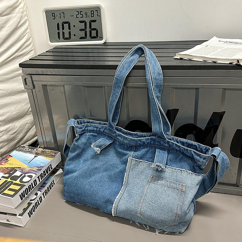 

Crossbody bag retro washed denim cloth backpack men s trendy brand large capacity shoulder bag women s handbag tote bag