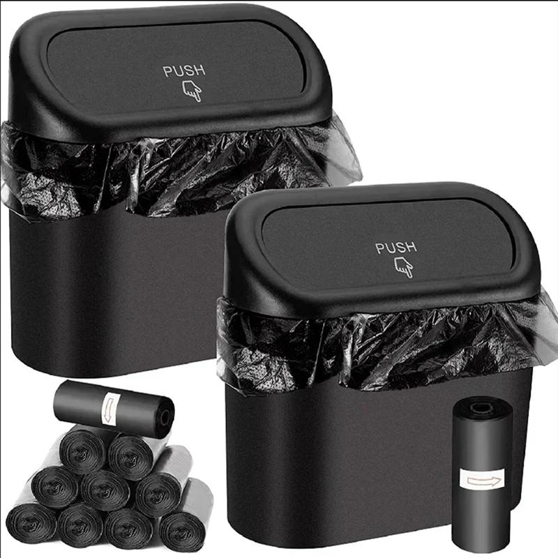 Car Trash Can (with Lid)  Contains 100 Garbage Bags Small Car Trash Can Leak-proof Mini Car Accessories