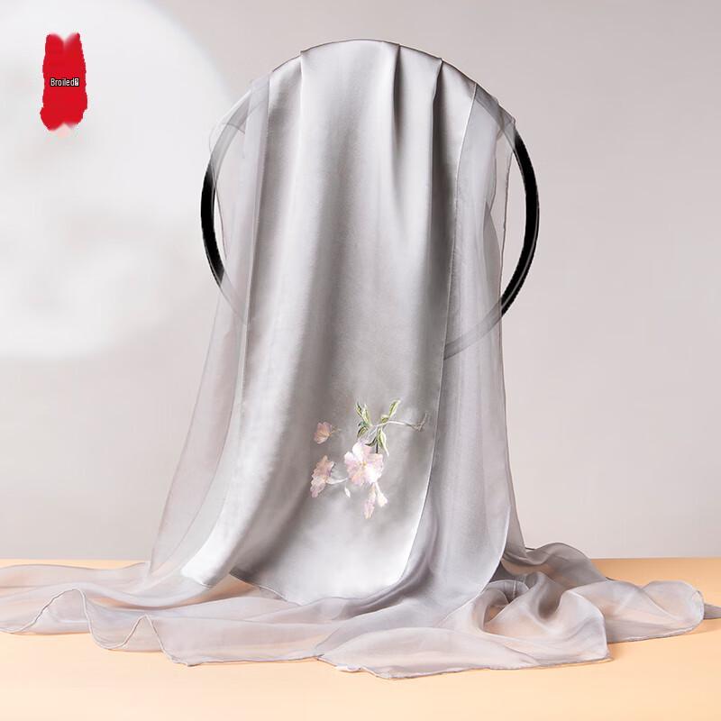 Zhijinlou Hand-Embroidered Su Embroidery Mulberry Silk Scarf & Shawl