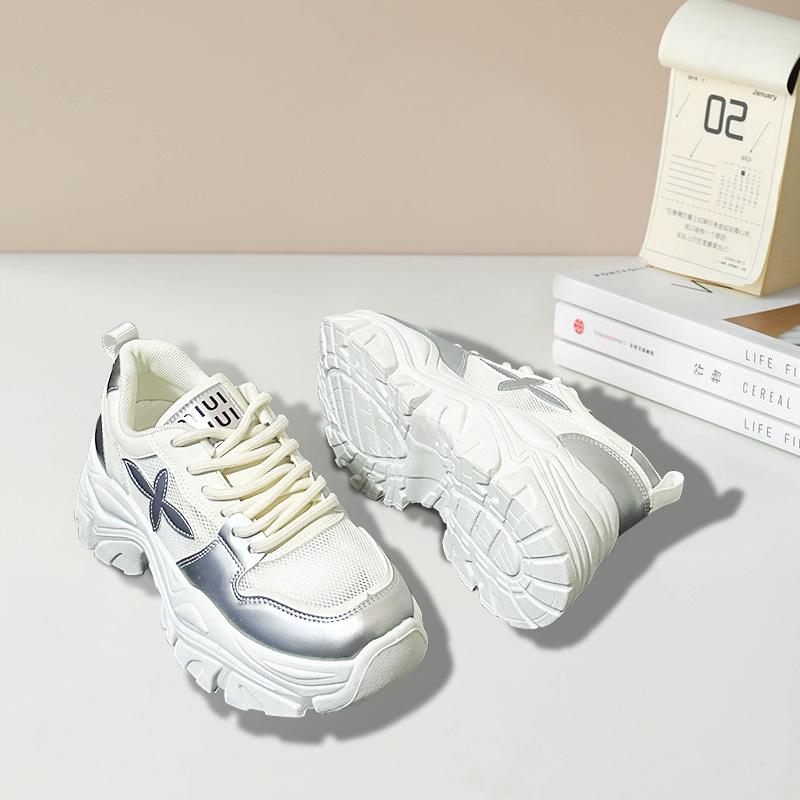 Dad Shoes Women's Summer New Thick-soled Inner Height Increase Mesh Breathable Little White Shoes Increase Height and Show Height 2025 Popular Wo