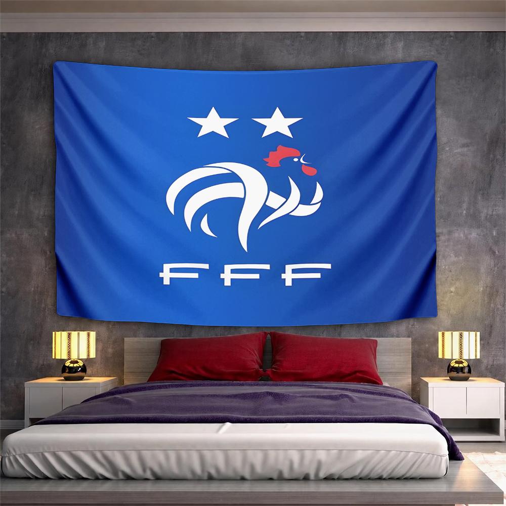 France FFF National Football Team White Rooster Two Stars Blue Wall Tapestry Soccer Fan Decor for Bedroom Man Cave Gift