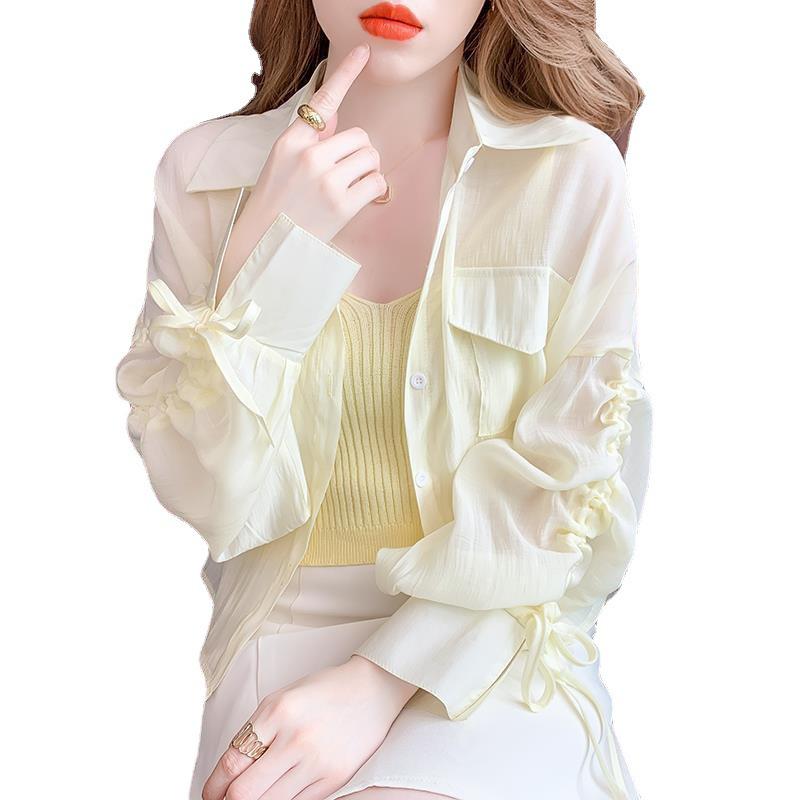 Women's Summer Chiffon Sun Protection Cardigan - Stylish Long Sleeve Drawstring Outerwear 2024