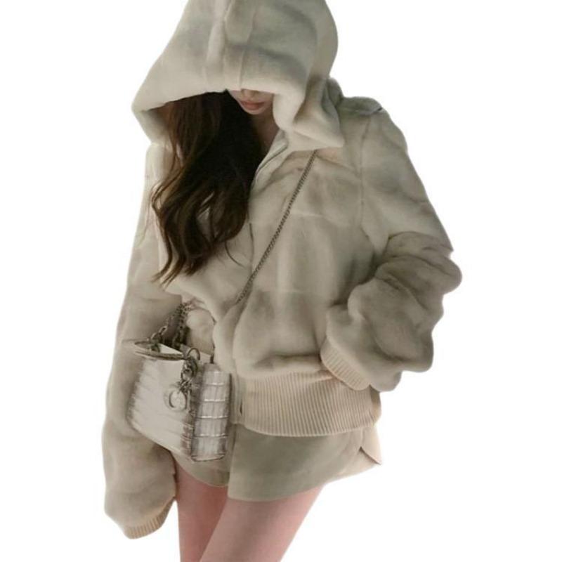 Winter new imitation mink hair celebrity fur women's short hooded thickened exquisite light fluffy coat
