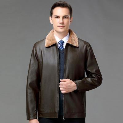 Lederjacke Herren Herbst und Winter plus Samt Pelz einteiliger Herrenmantel Revers plus Fett vergrößerte Herrenlederjacke