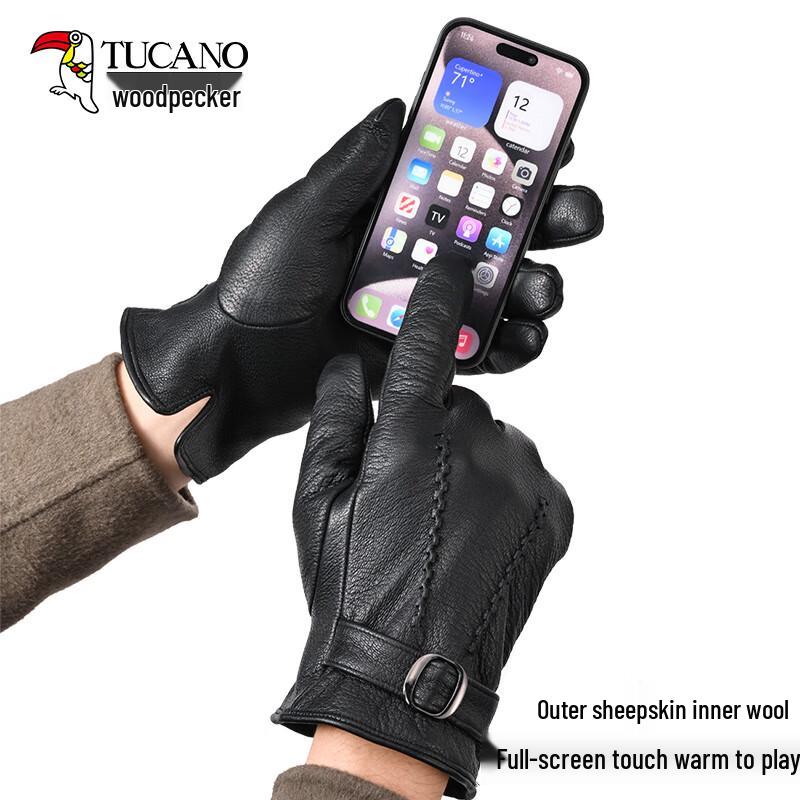 Woodpecker Men's Winter Touchscreen Sheepskin Gloves