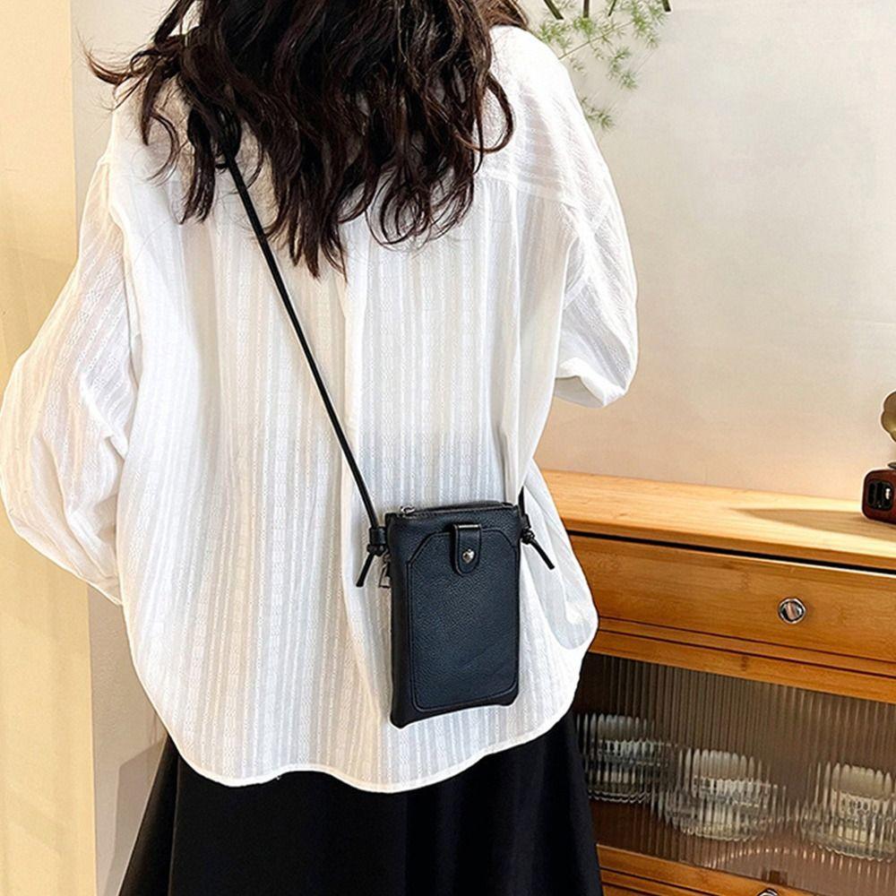 Solid Color Phone Bag Simple Style Double-Layer Mini Phone Wallet PU Leather Buckle Closure Portable Bag Casual Outing