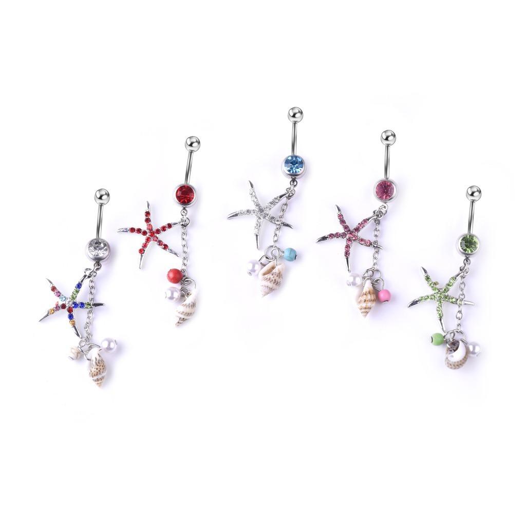 The New Puncture Jewelry Inlaid Diamond Shell Shell ,The Starfish Navel Ring Nail Navel Belly Navel Lip Nail Nail Nail Nails