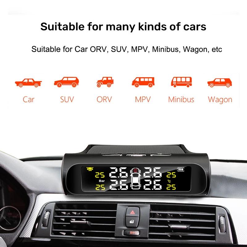 Tire Pressure Monitoring System Wireless Solar Powered with 4 External Sensors, Real-Time LCD Display, 6 Alarm Modes for RV Trailer Truck SUV