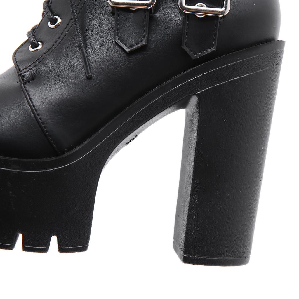 Autumn and winter large size strap platform women's shoes thick high heels short boots
