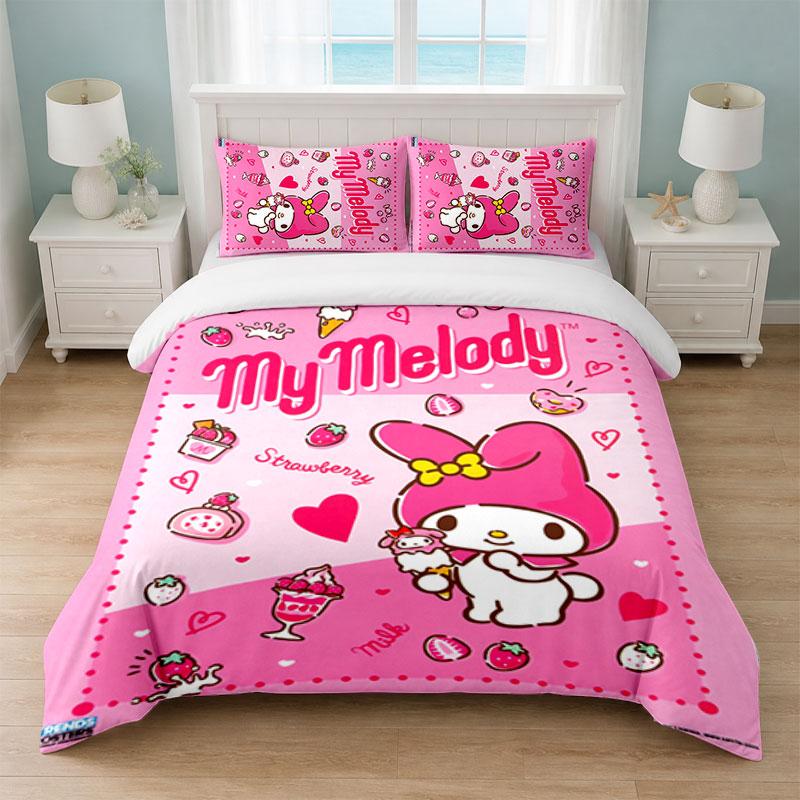 My Melody Bedroom 3Pcs Bedding Set Soft Bed Sheet Pillowcases Home Bedding Decoration