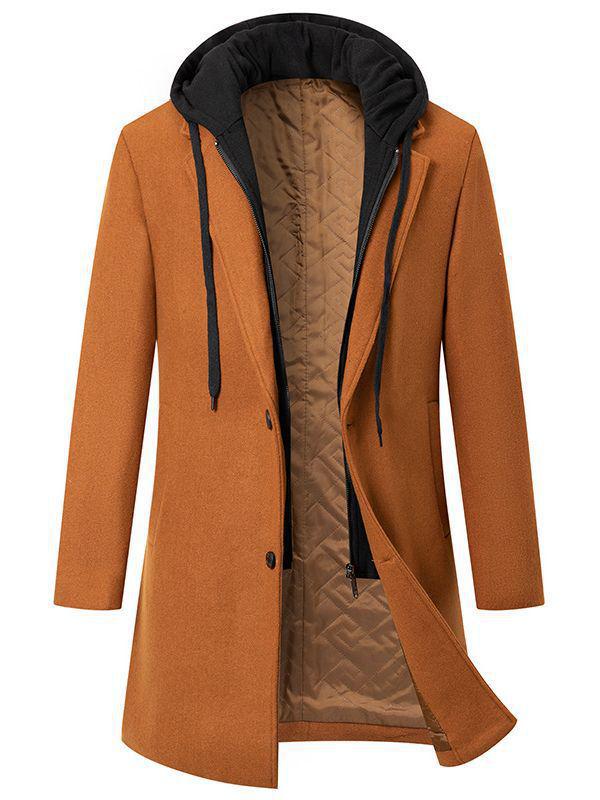 2024 Herbst/Winter Verdickter Kapuzen-Zweiteiler Mittellanger Wollmantel Gefütterte Jacke