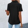 Damenmode Lapel Halbreißverschluss Kurzarm Top Mit Tasche