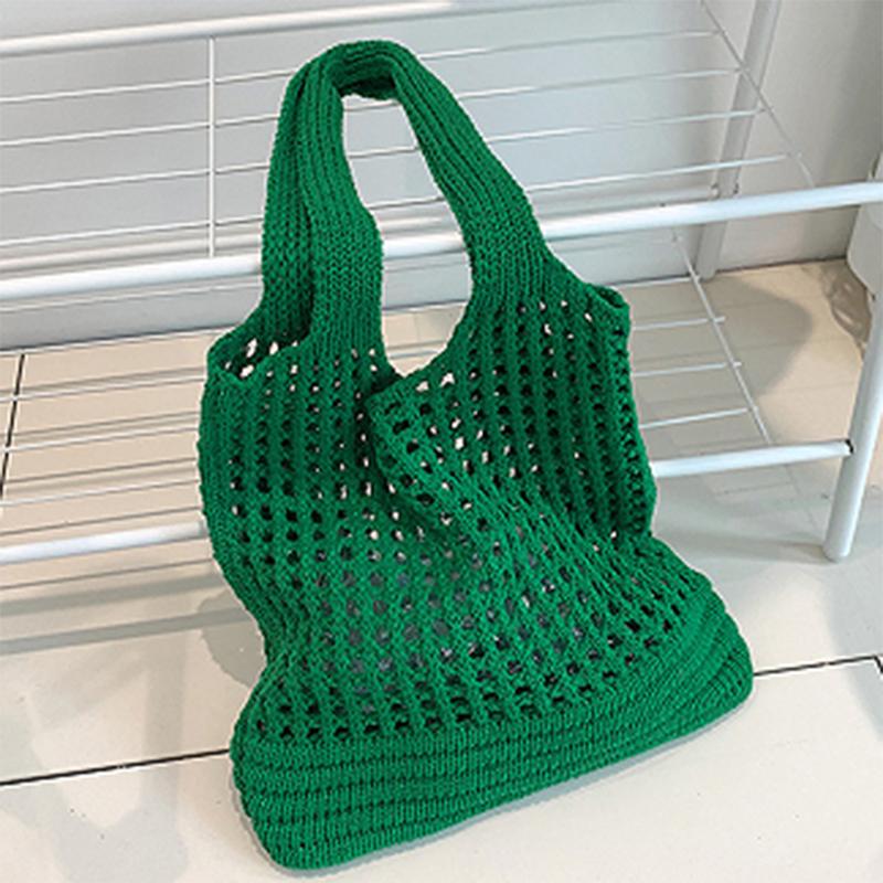 Yogodlns Women Girls Knitted Shoulder Bags Retro Hollow Woven Large Capacity Shopper Handbags Casual Beach Crochet Bag