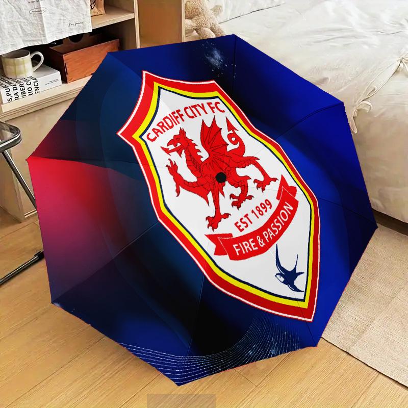 Football Club Cardiff Automatic Folding Umbrella - 8-Rib Travel Umbrella with Auto Open/Close & Portable Gifts for Holidays or Birthdays