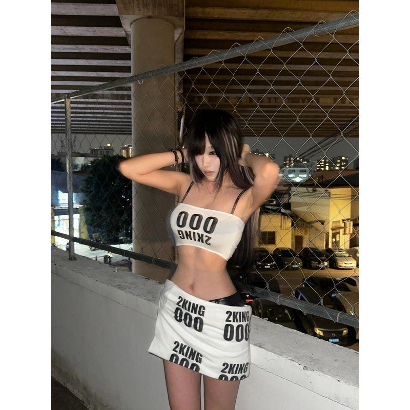 

Garis Модный Сексуальный Стиль Принт Буквами Топ-труба Жилет Женский Весна/Лето Новое Чувство Дизайна Футболка с Длинными Рукавами Комплект из Двух Предметов White Letter Tube Top Vest S