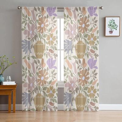 Rideaux transparents à feuillage de fleurs pour salon, chambre à coucher, chambre d'enfants, traitement de fenêtre en tulle