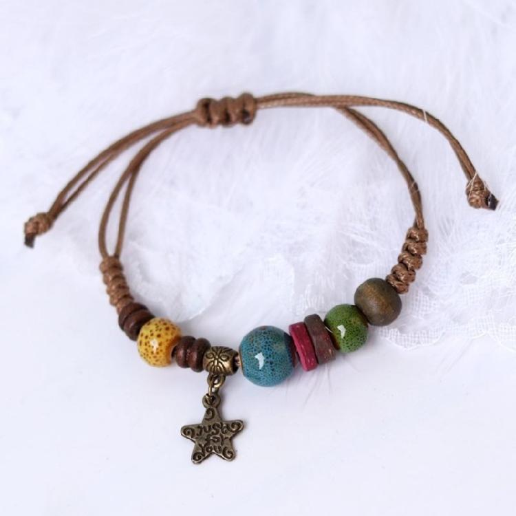 Handmade Ceramic Beaded Bracelet Ethnic Style Wrist Chain Accessory Woven Charm