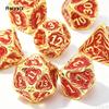 7 Pcs Red Yellow Tree Vine Metal Dice Solid Metal Polyhedral Dice Set Suitable for Role-Playing RPG Board Game Dice RPG