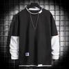 Men Fall Winter Top Fake Two-piece Patchwork Color Matching Loose Pullover Round Neck Long Sleeve Soft Streetwear Hip Hop Casual Men Sweatshirt
