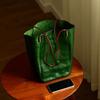 Light Bag Pu Leather Green Light Luxury Niche High-End Feeling Shoulder Underarm Bag Portable Tote Bag Women'S