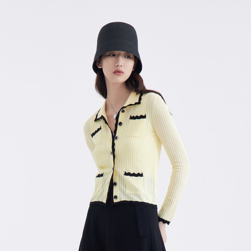 

Obeg Cool Feeling Lightweight Slim-Fit Air-Conditioned Room Knitwear Light yellow 155/XS/34