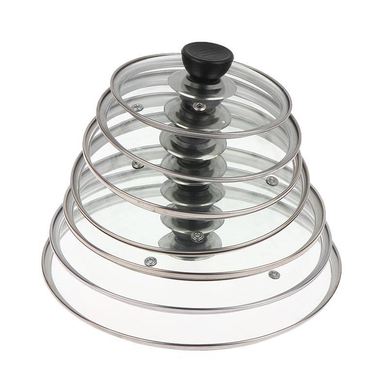 Visible Pot Cover Tempered Glass Pot Lid Stainless Steel Rimmed Pan Lid Spill Shatter-Proof Round Chef Glass Cover