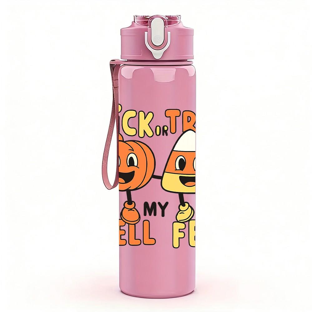 1PC Pumpkin Trick Treat Cartoon 750ml Color Plastic Sports Water Bottle Leakproof Flip Straw Lid Suitable for Sports Office Home Use