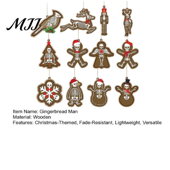 Alternative Christmas Tree Decor 12/24/36Pcs Ornaments, Skeleton Gingerbread Decorations, Gothic Skull Wooden Holiday Pendants Wooded Hanging