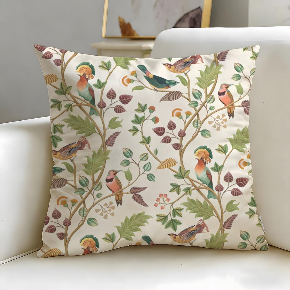 Classic Art Theme Lovely Bird Pattern Cushion Cover Soft & Easy-Wash Pillow Case – Versatile for Couch, Bed, Travel and Office