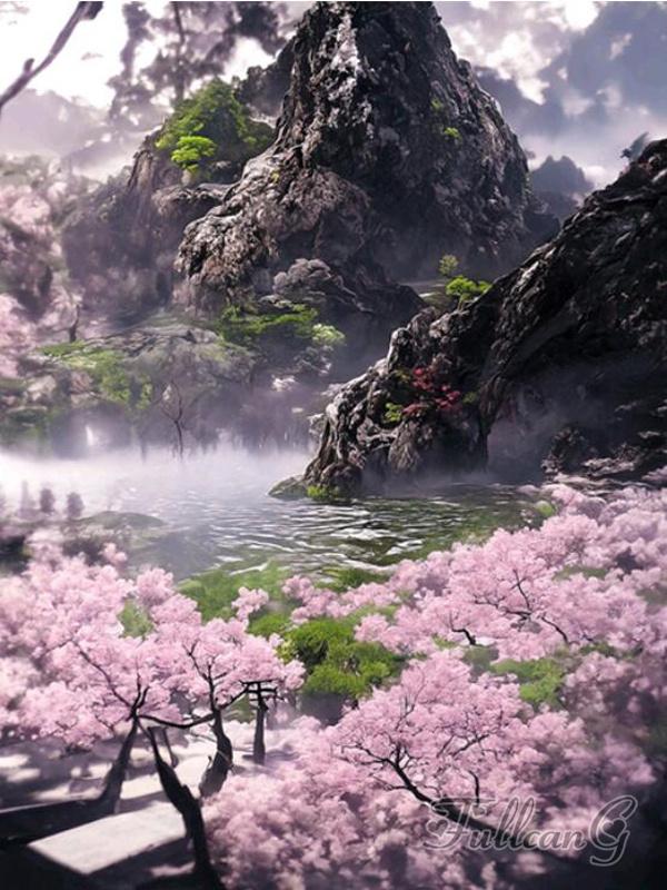 Japanese Cherry Blossoms Diamond Painting New Arrivals Waterfall Temple Landscape Full Rhinestone Embroidery Mosaic Cross Stitch Kits AA4518