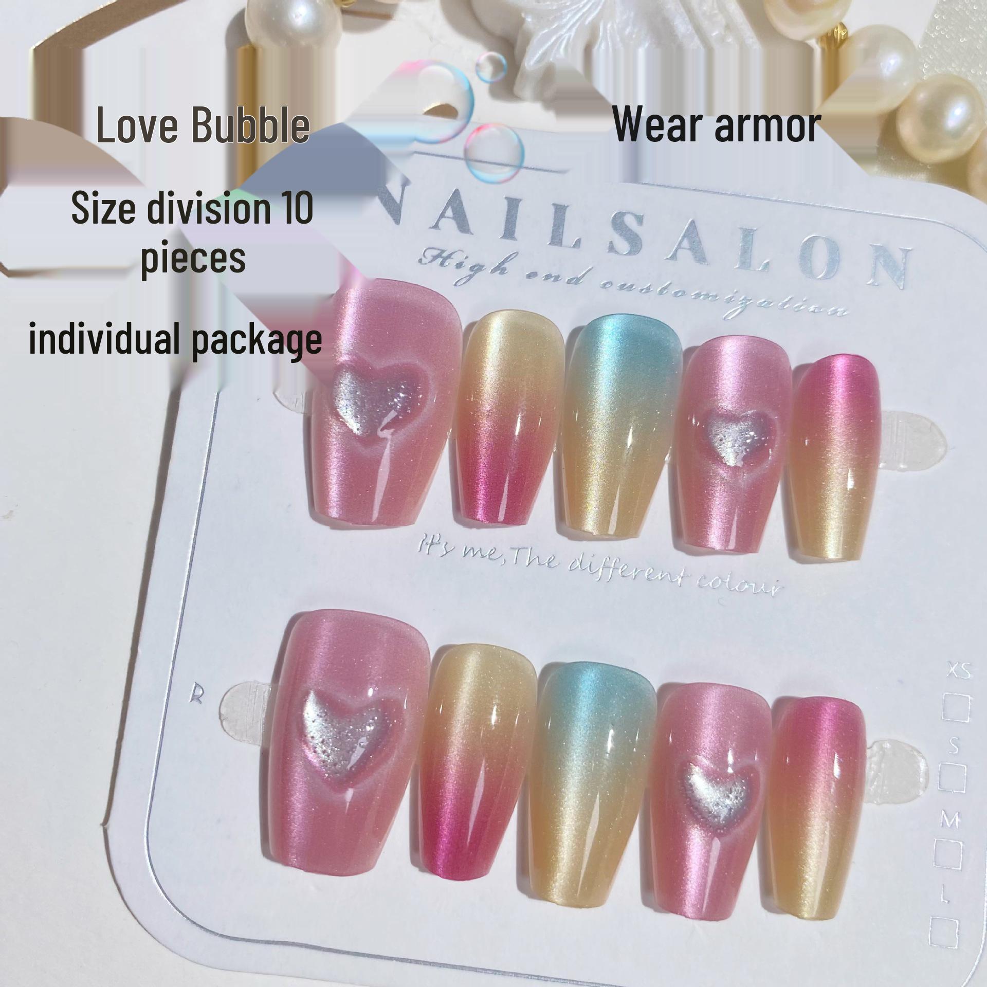 

Sweetheart Candy Color Wearable Nails: 10-Piece Summer Bubble Glam Kit