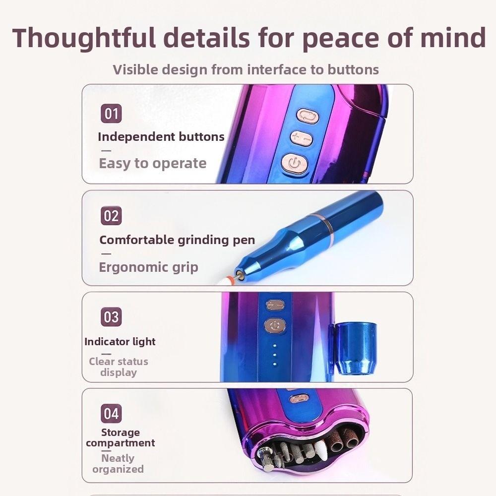 Portable Nail Drill Machine Rechargeable Electric Nail Grinder Nail Grinding Tool Salon Use