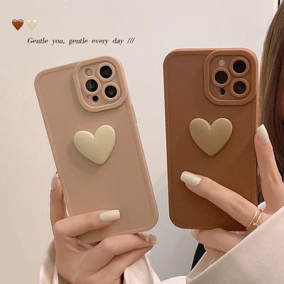 Θήκη τηλεφώνου Khaki Heart για Iphone 13 Mini 11 12 14 Pro Max 7 8 Plus X Xr Xsmax 3d Cute Love Silicone Soft Shockproof Conque Capa