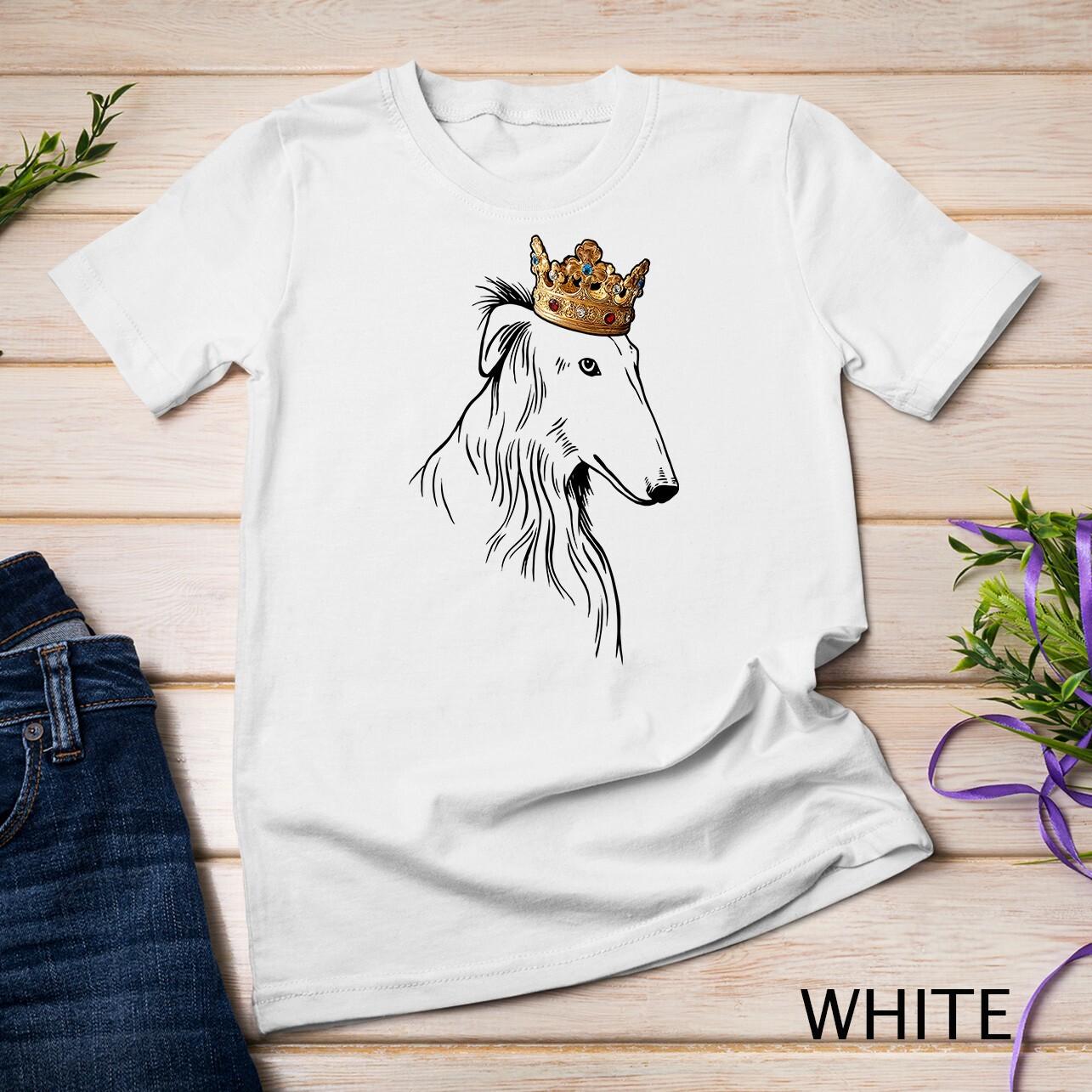 Borzoi Dog Wearing Crown Unisex T-Shirt Mens Womens Tees Top L