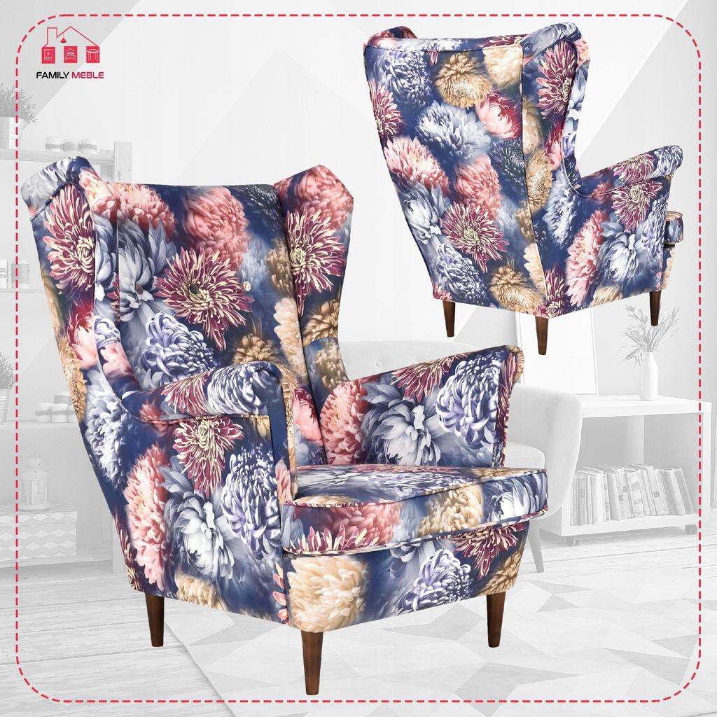 ARI PRINT Scandinavian Family Furniture Wing Chair Peonies Flowers Grandma