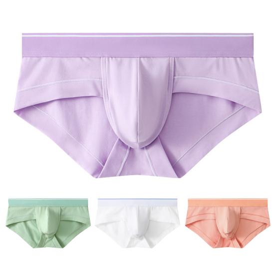 Men Slim Fit Underwear Low-rise Solid Color Briefs Big U-convex Design Elastic Waistband