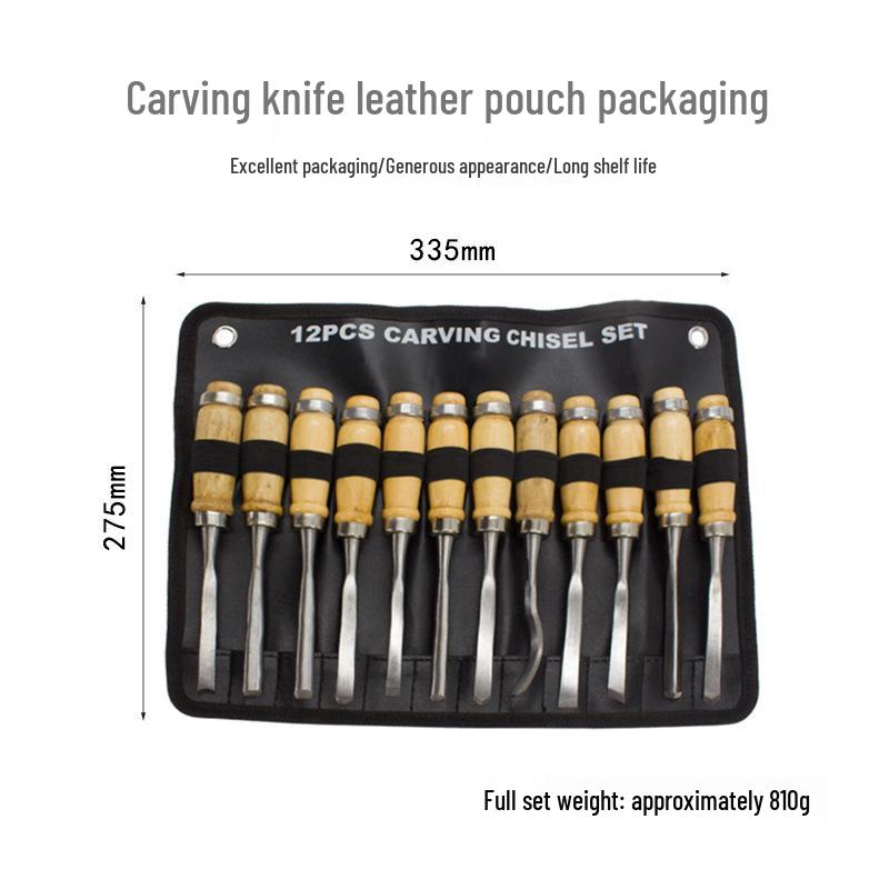 12-teiliges Holzschnitzwerkzeug-Set: Handgeschnitzte Meißel & Messer