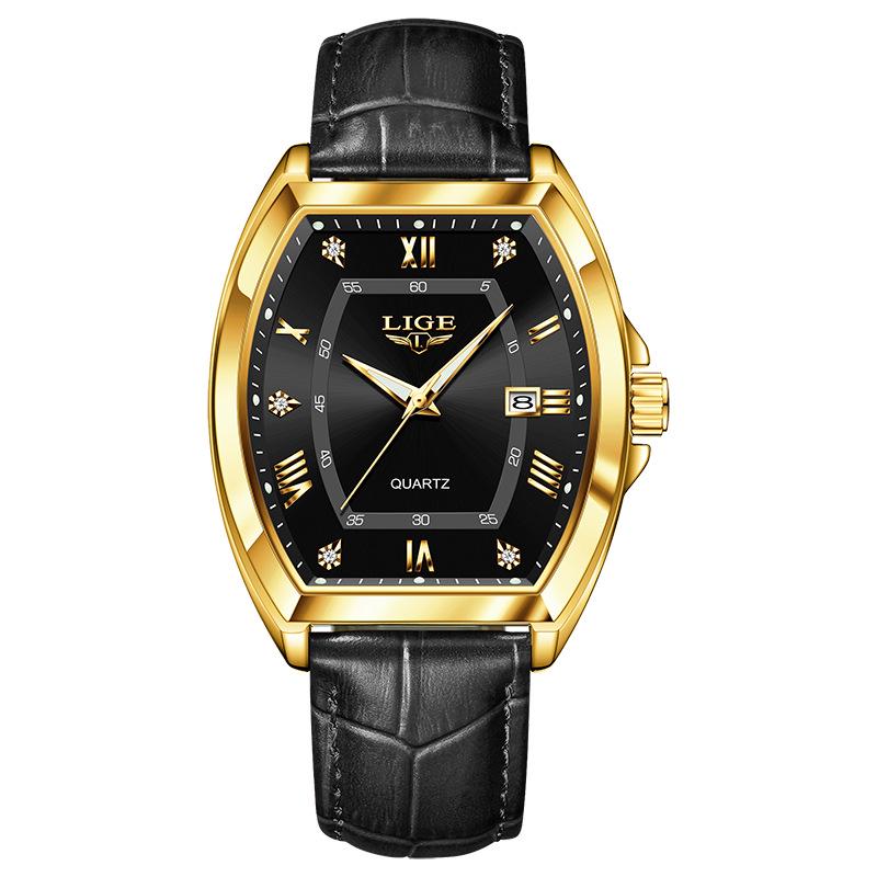 LIGE Men s Retro Barrel Quartz Watch with Calendar & Luminous Display
