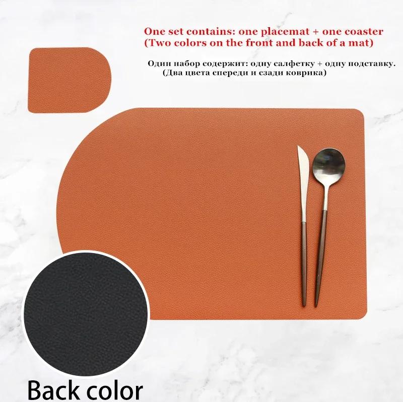 Set di Sottobicchieri e Sottopiatti in PU a Doppio Strato Impermeabili Antiscivolo Isolanti in Pelle per Tavola