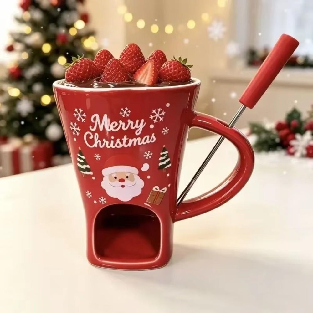 with Fork Chocolate Melting Stove 200ml Ceramic Hot Pot Cup  Christmas Holiday