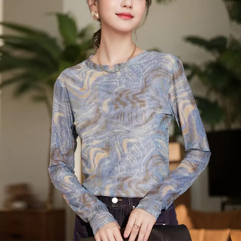 

Рубашка-база в стиле ретро с узором тай-дай для женщин. Весной. Новая модная футболка с круглым вырезом. 3XL