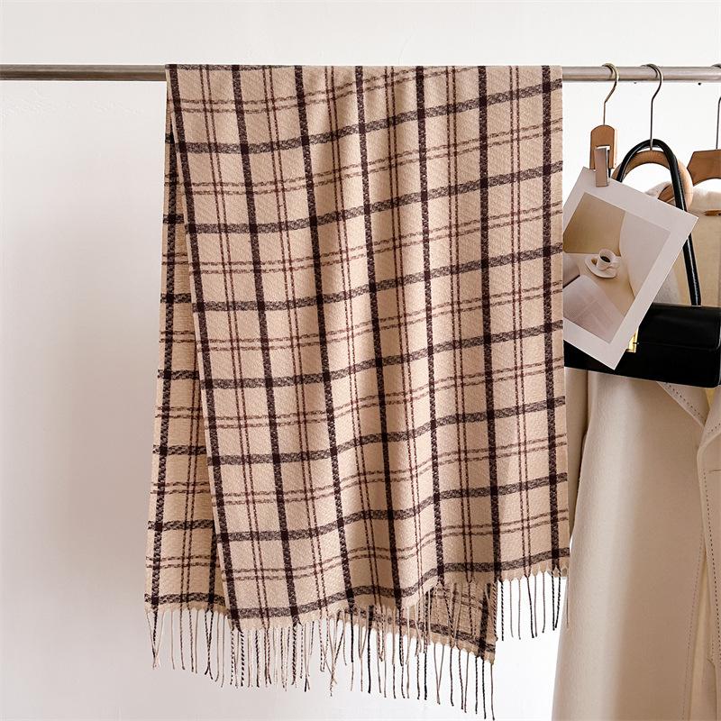 Korean Version Plaid Scarf Winter Male And Female Students Scarf Thickened Warm Outer Shawl Tassel Korean Imitation Cashmere Scarf