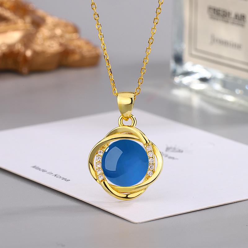 Ethnic Style Zircon & Green Agate Pendant Necklace with Yellow, Red, White Chalcedony for Women