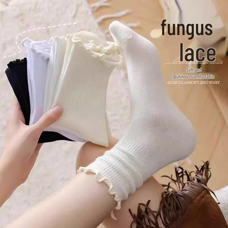 Women's Lace Ruffle Mid-Calf Socks - Sweat-Wicking, Versatile Japanese Mary Jane Style