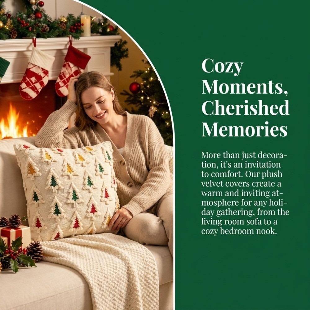 Plush Christmas Tree Throw Pillow Covers Embroidered Pillow Case Cute Cushion Covers Bedroom